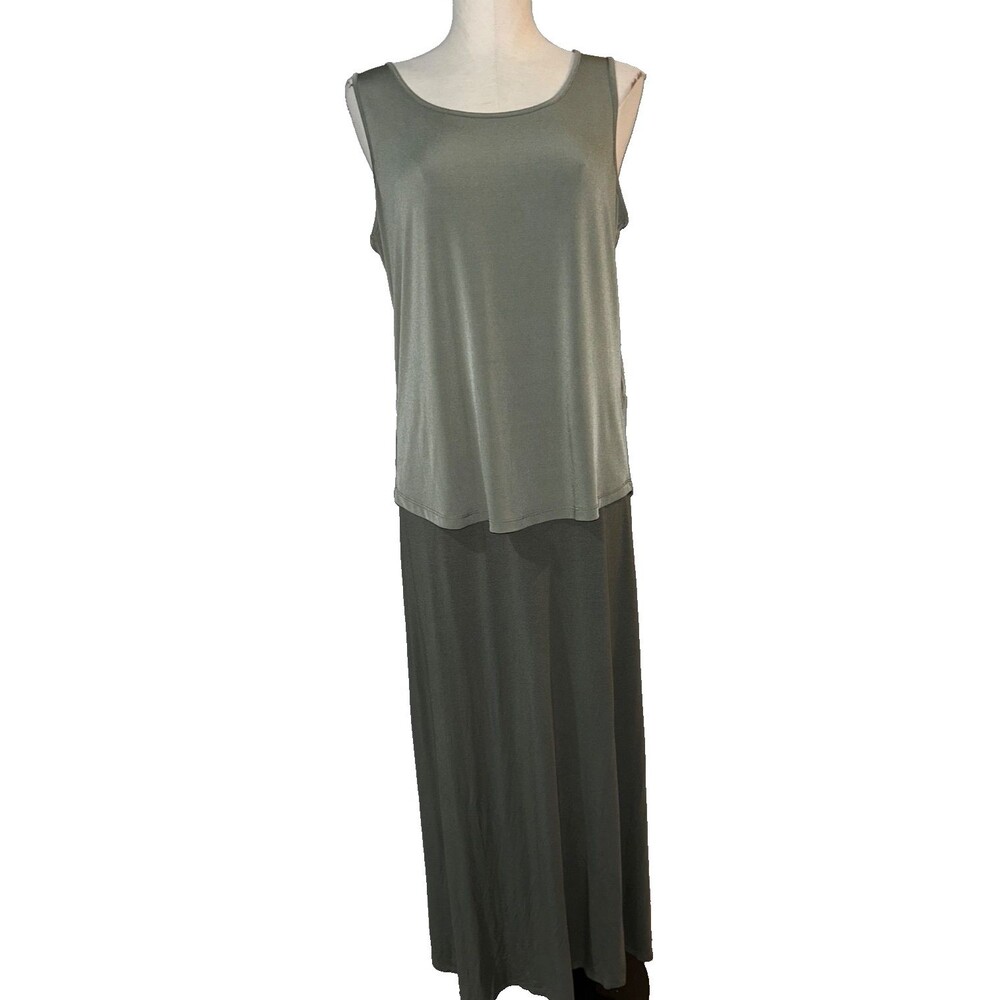 Chico’s Women’s 2Pc Knit Skirt Set Size 2/L Tank Top Maxi Skirt Olive Green